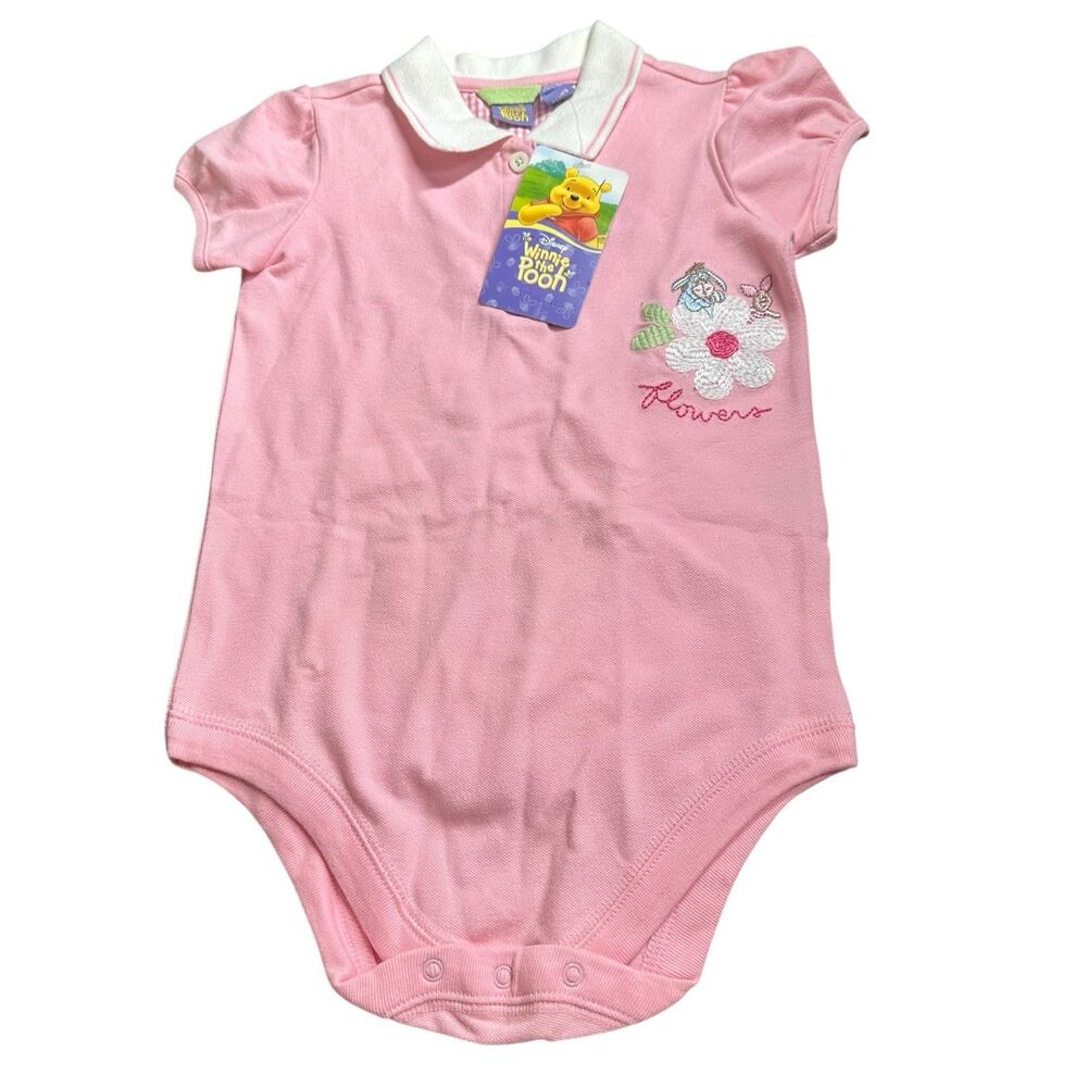 Vtg Winnie The Pooh One Piece Short Sleeve Romper Bodysuit Y2K Pink Girls 24M